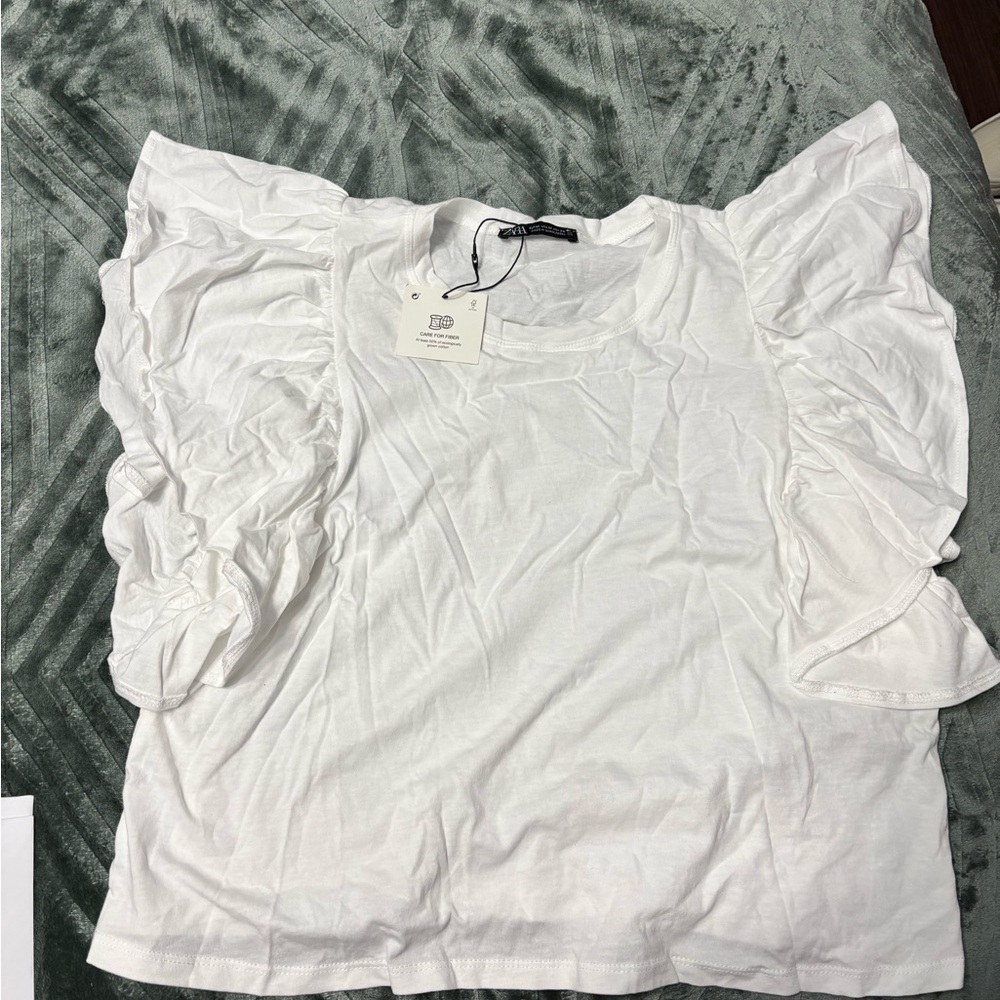 White Ruffled Sleeve Top